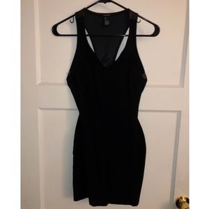 Black V neck leather cutout back bodycon dress